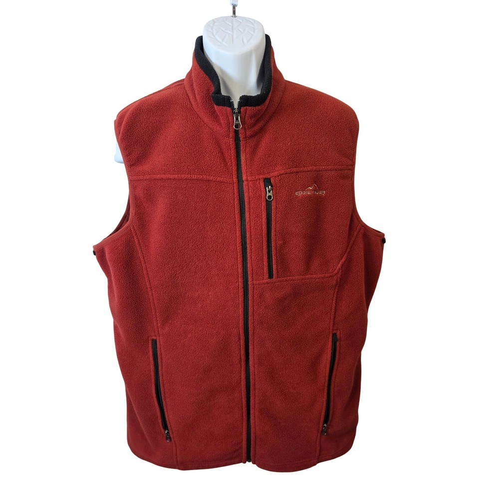 Eddie Bauer Mens Polartec Classic Fleece Vest Rust Orange Full Zip XLT Tall